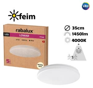 RABALUX 77140 Lowar venkovní stropní svítidlo se senzorem D350mm LED 24W/1450lm 4000K IP44 bílá