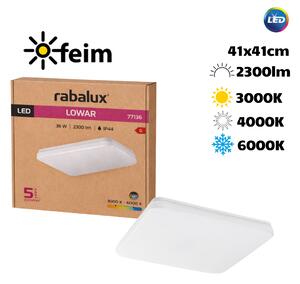 RABALUX 77136 Lowar venkovní stropní svítidlo 410x410mm LED 36W/2300lm 3000+4000+6000K IP44 bílá