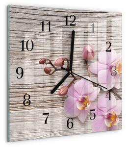 Skleněné hodiny na stěnu Orchidej zskc-30x30-00058655