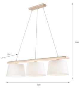 Lustr na lanku AIDA 3xE27/60W/230V pr. 25 cm dub/bílá
