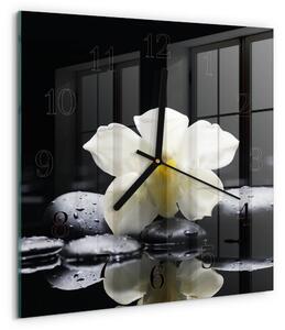 Skleněné hodiny na stěnu Orchidejové kameny zskc-30x30-00058685
