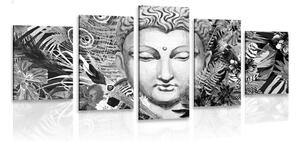 5-dílný obraz Buddha na exotickém pozadí v černobílém provedení