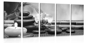 5-dílný obraz Feng Shui zátiší v černobílém provedení