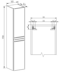 EBS Urban Skříňka vysoká 35x170 cm L/P černá mat-madlo bíla mat
