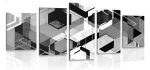 5-dílný obraz abstraktní geometrie v černobílém provedení