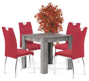 Jídelní sestava, stůl 80x80 + 4 židle v červené barvě, DN009