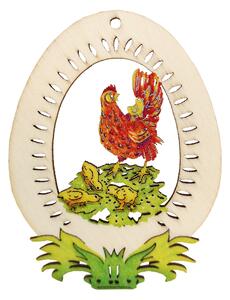 AMADEA Dřevěná dekorace vajíčko slepičky s kuřátky, velikost 9 cm, český výrobek