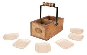 Hnědý dřevěný box na čajové sáčky s miskami Tea Box - 17*10*17 cm
