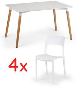 Sestava - Jídelní stůl 120x80 + 4x plastová židle REFRESCO bílá