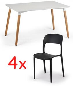 Sestava - Jídelní stůl 120x80 + 4x plastová židle REFRESCO černá