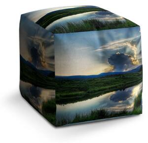 Sablio Taburet Cube Mrak nad řekou - 40x40x40 cm