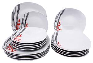 HOME ELEMENTS Porcelánová sada talířů, 18 kusů, Pruhy a lístky