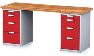 Dílenský stůl MECHANIC I se 2 zásuvkovými dílenskými boxy na nářadí místo nohou, 8 zásuvek, 2000 x 700 x 880 mm, červené dveře
