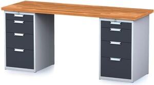 Dílenský stůl MECHANIC I se 2 zásuvkovými dílenskými boxy na nářadí místo nohou, 8 zásuvek, 2000 x 700 x 880 mm, antracitové dveře