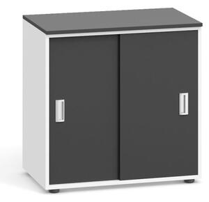 Kancelářská skříň PRIMO, zasouvací dveře, 740 x 800 x 420 mm, bílá / grafitová