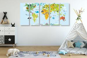 5-dílný obraz dětská mapa světa se zvířátky Varianta: 100x50