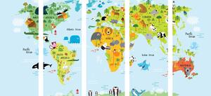 5-dílný obraz dětská mapa světa se zvířátky Varianta: 200x100