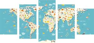 5-dílný obraz dětská mapa se zvířátky Varianta: 100x50