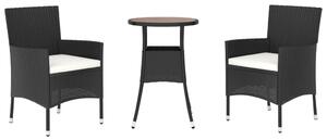 3dílný zahradní bistro set s poduškami černý polyratan