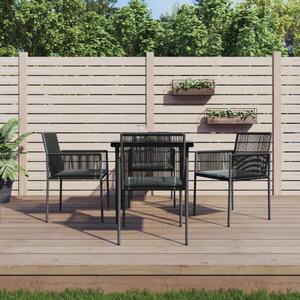 5dílný zahradní jídelní set s poduškami černý polyratan a ocel 3187066