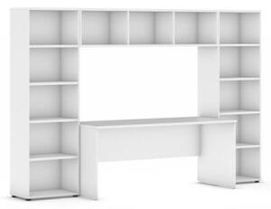 Sestavy knihoven s integrovaným stolem, nižší, 2950 x 700/400 x 1923 mm, bílá