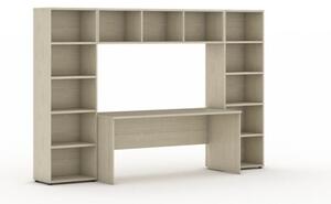 Sestavy knihoven s integrovaným stolem, nižší, 2950 x 700/400 x 1923 mm, dub přírodní