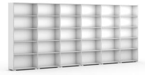 Knihovna SILVER LINE, bílá, 6 sloupců, 1865 x 4800 x 400 mm