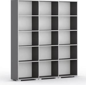 Knihovna SILVER LINE, grafit, 3 sloupce, 1865 x 1800 x 400 mm