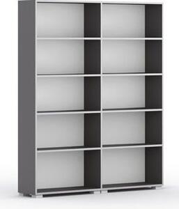 Knihovna SILVER LINE, grafit, 2 sloupce, 1865 x 1600 x 400 mm