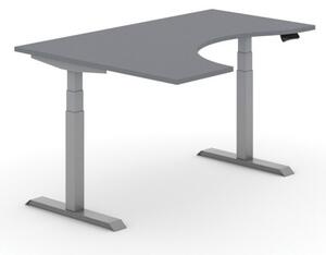 Výškově nastavitelný stůl PRIMO ADAPT, elektrický,1800 x 1200 x 625-1275 mm, ergonomický levý, grafit, šedá podnož