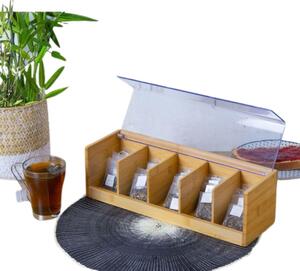 JJA Bambusový organizér na čaj,5 přihrádek THÉ