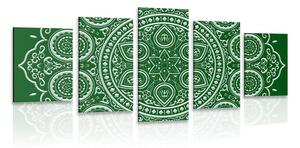 5-dílný obraz jemná etnická Mandala v zeleném provedení