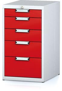 Dílenský zásuvkový box na nářadí MECHANIC, 5 zásuvek, 480 x 600 x 840 mm, červené dveře