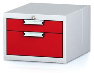 Závěsný dílenský box na nářadí k pracovním stolům MECHANIC, 2 zásuvky, 480 x 600 x 351 mm, červené dveře