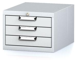 Závěsný dílenský box na nářadí k pracovním stolům MECHANIC, 3 zásuvky, 480 x 600 x 351 mm, šedé dveře