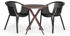 Plastový stůl COFFEE TIME, kávová + 2x židle LOUNGE, černá