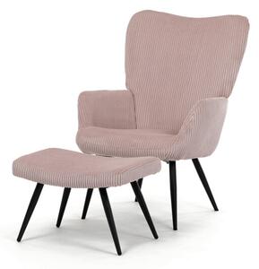 Vikio Relaxační křeslo s podnožkou růžová manšestrová látka AKR163R-M