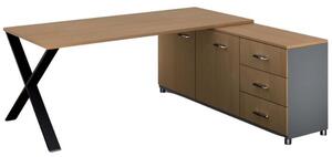 Rohový kancelářský psací stůl PRIMO PROTEST, skříňka vpravo, 1800 x 800 mm, šedá / dub přírodní
