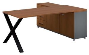Rohový kancelářský psací stůl PRIMO PROTEST, skříňka vlevo, 1800 x 800 mm, šedá / třešeň
