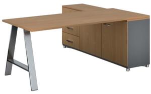 Rohový kancelářský psací stůl PRIMO STUDIO, skříňka vlevo, 1800 x 800 mm, grafitová