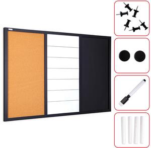ALLboards COMBI CO96KBM_BK Kombinovaná tabule 3 v 1: bílá magnetická, černá magnetická na křídu a korková 90x60 cm