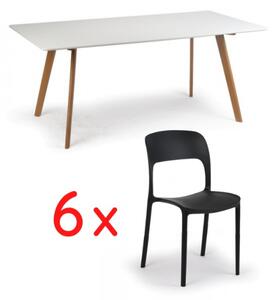Jídelní stůl 180x90 + 6x plastová židle REFRESCO černá