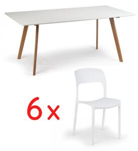 Jídelní stůl 180x90 + 6x plastová židle REFRESCO bílá