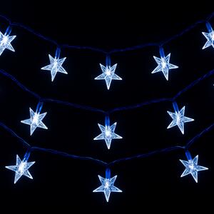 Vnitřní LED vánoční řetěz s hvězdičkami - studená bílá, zelený kabel, 12m, 100 LED