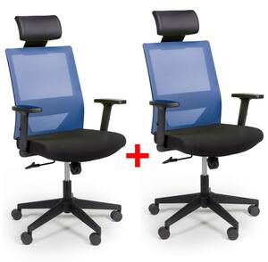 Kancelářská židle se síťovaným opěrákem WOLF, nastavitelné područky, plastový kříž, 1+1 ZDARMA, modrá