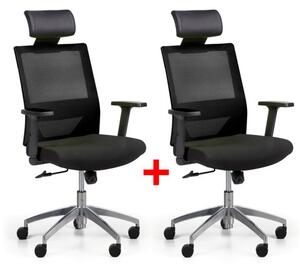 Kancelářská židle se síťovaným opěrákem WOLF II, nastavitelné područky, hliníkový kříž, 1+1 ZDARMA, černá
