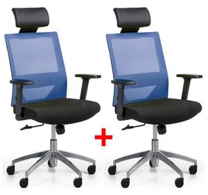 Kancelářská židle se síťovaným opěrákem WOLF II, nastavitelné područky, hliníkový kříž, 1+1 ZDARMA, modrá