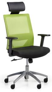 Kancelářská židle se síťovaným opěrákem WOLF II, nastavitelné područky, hliníkový kříž, zelená