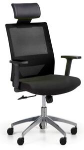 Kancelářská židle se síťovaným opěrákem WOLF II, nastavitelné područky, hliníkový kříž, černá