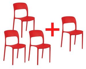 Jídelní židle REFRESCO, červená 3+1 ZDARMA